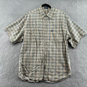 VINTAGE Guess Shirt Mens Large Button Up Patterned Short Sleeve shell buttons